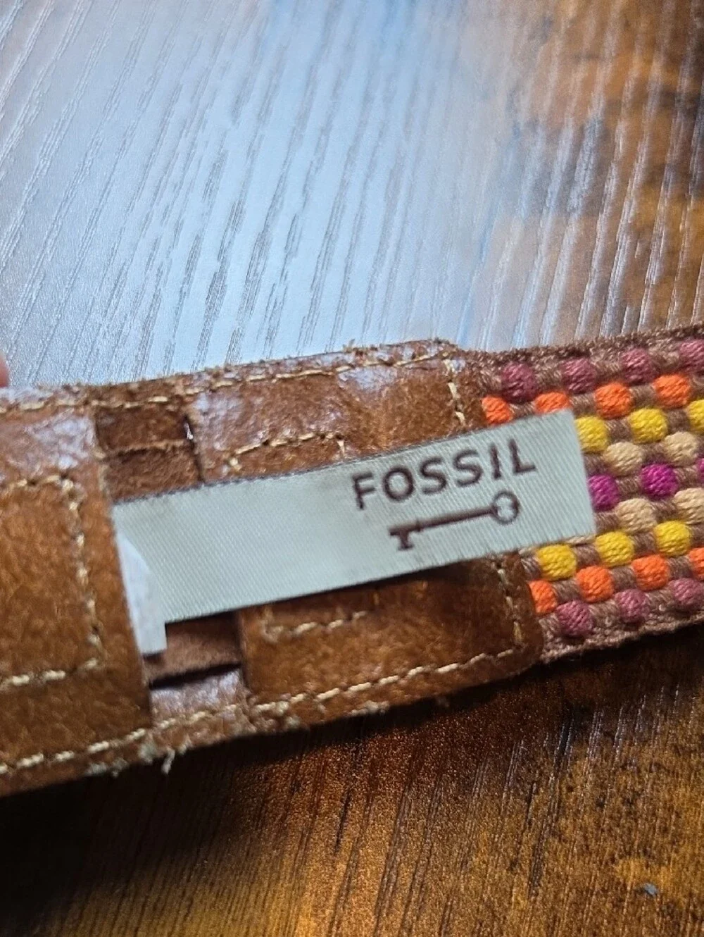 FOSSIL‎ | Woven Basket Weave Boho Belt Multicolor Leather-Look Trim | M